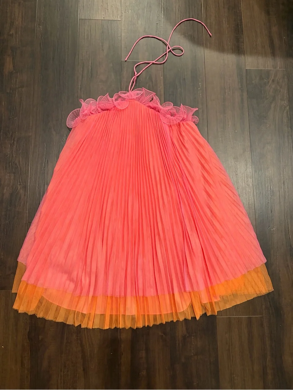 AMUR Tate Halter Tulle Mini Dress Pink Orange Size 2 - Picture 5 of 11
